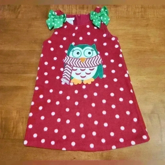 Bonnie Jean Girls Polka Dot Owl Christmas Dress Girls Size 6 - Picture 4 of 6